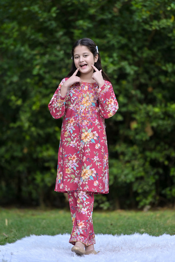 Ruby Bloom Embroidered Khaddar 02 Piece – Crimson (RTW) 🌺