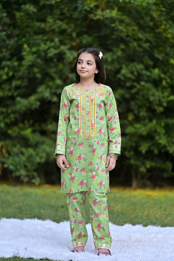 Zesty Blossoms Embroidered Khaddar 02 Piece – Lime (RTW) 🌿