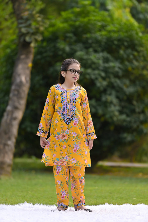 Sunflower Glow Embroidered Khaddar 02 Piece – Yellow (RTW) 🌼
